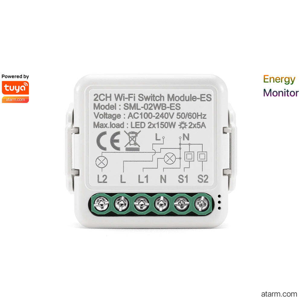 Module de commutateur Wi-Fi SML-02WB-ES 2 canaux - Moniteur d'énergie